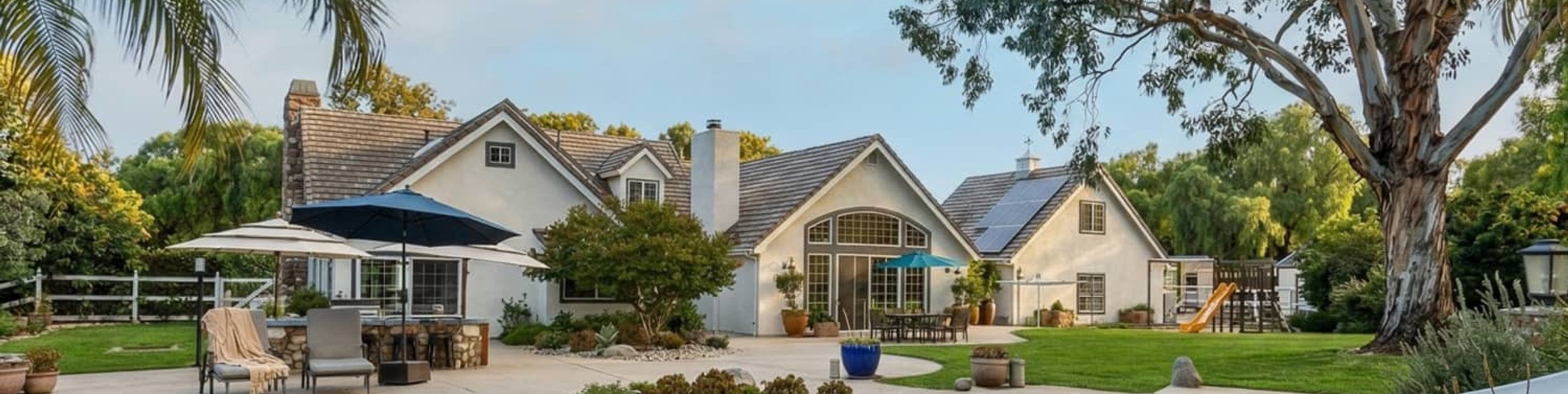 Suburban homes at sunset, Victorian streetscape, page banner